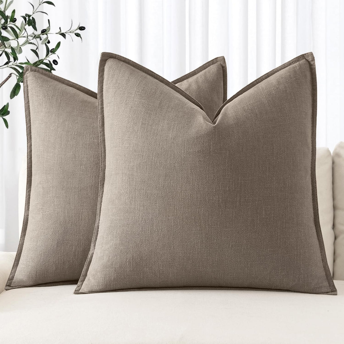 MIULEE Decorative Linen Euro Sham Pillow Covers 22x22 Inch Natural Beige