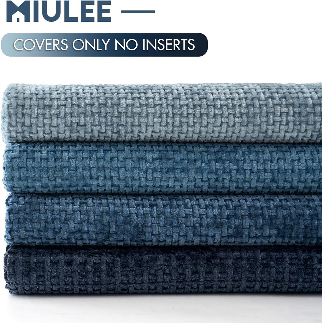 MIULEE Soft Decorative Chenille Pillow Covers Blue Series 18x18 Pack of 4