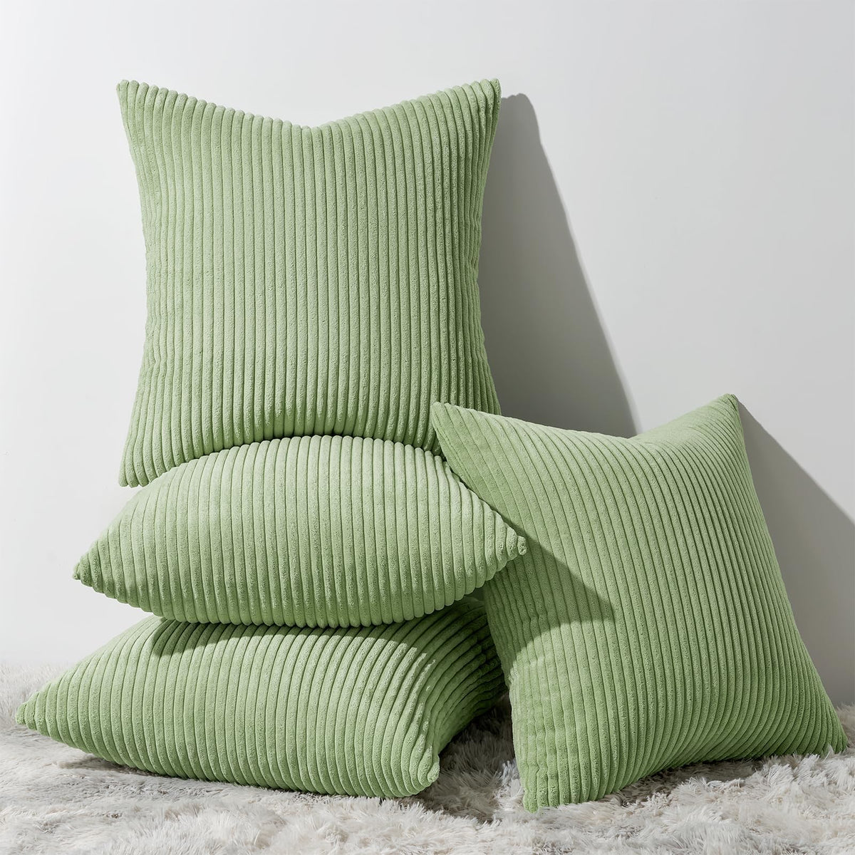 Topfinel Fall Burnt Orange Decorative Throw Pillows Covers 18x18 Inch Set of 4,Yellow Green Gradient Series Corduroy Striped Square Pillow Case,Western Modern Cushion Cover for Couch Sofa Bedroom