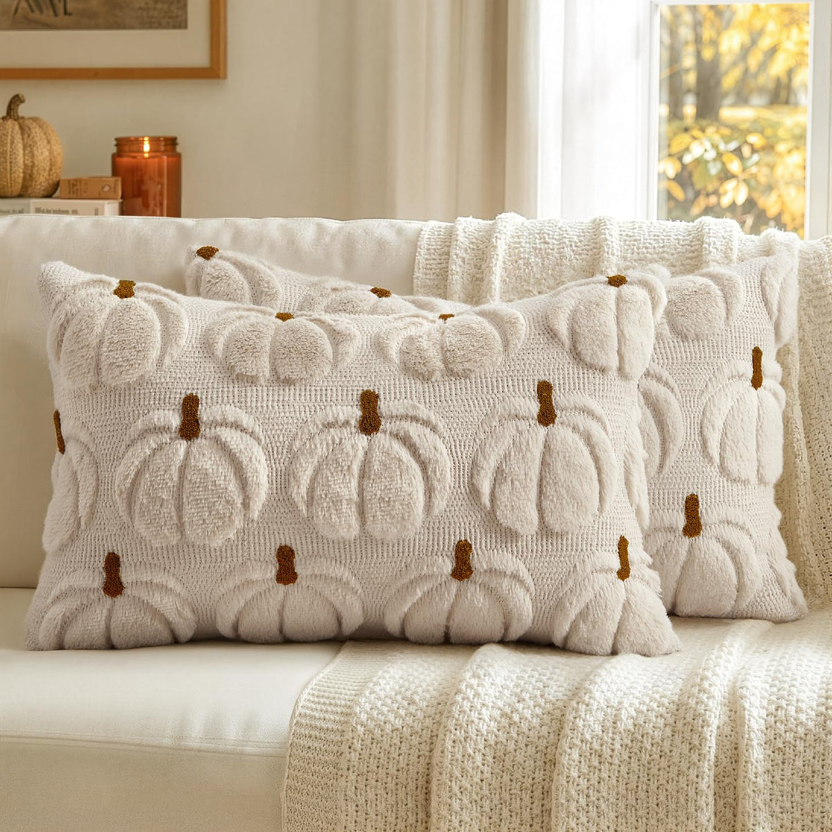 MIULEE Fall Pumpkin Pillow Covers Fall Decor Beige Brown Stem 18x18