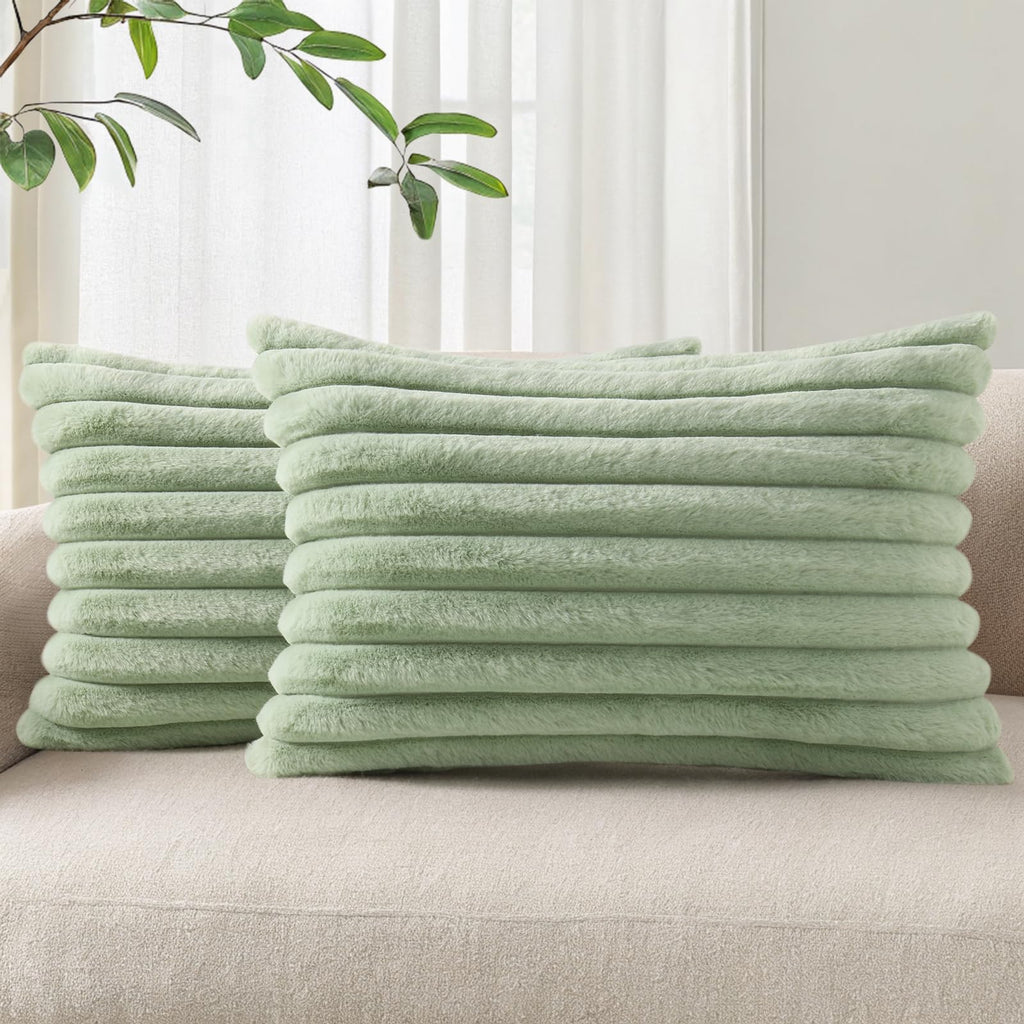 Pallene Faux Fur Decorative Throw Pillow Covers 18x18 Set of 2, Cream White