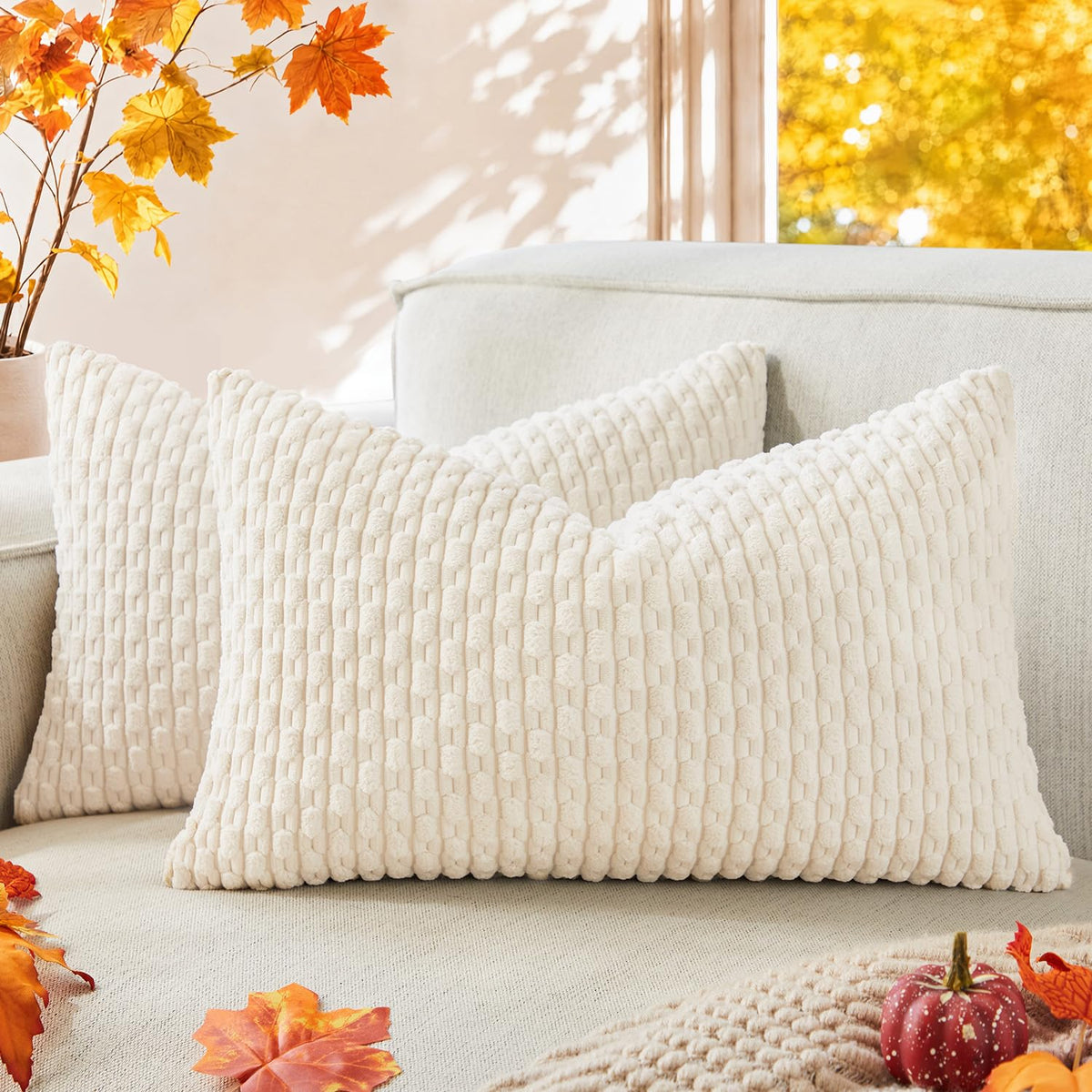 Kevin Textile Soft Corduroy 18x18 Inch Pillow Covers 2 Pack, Sage Green