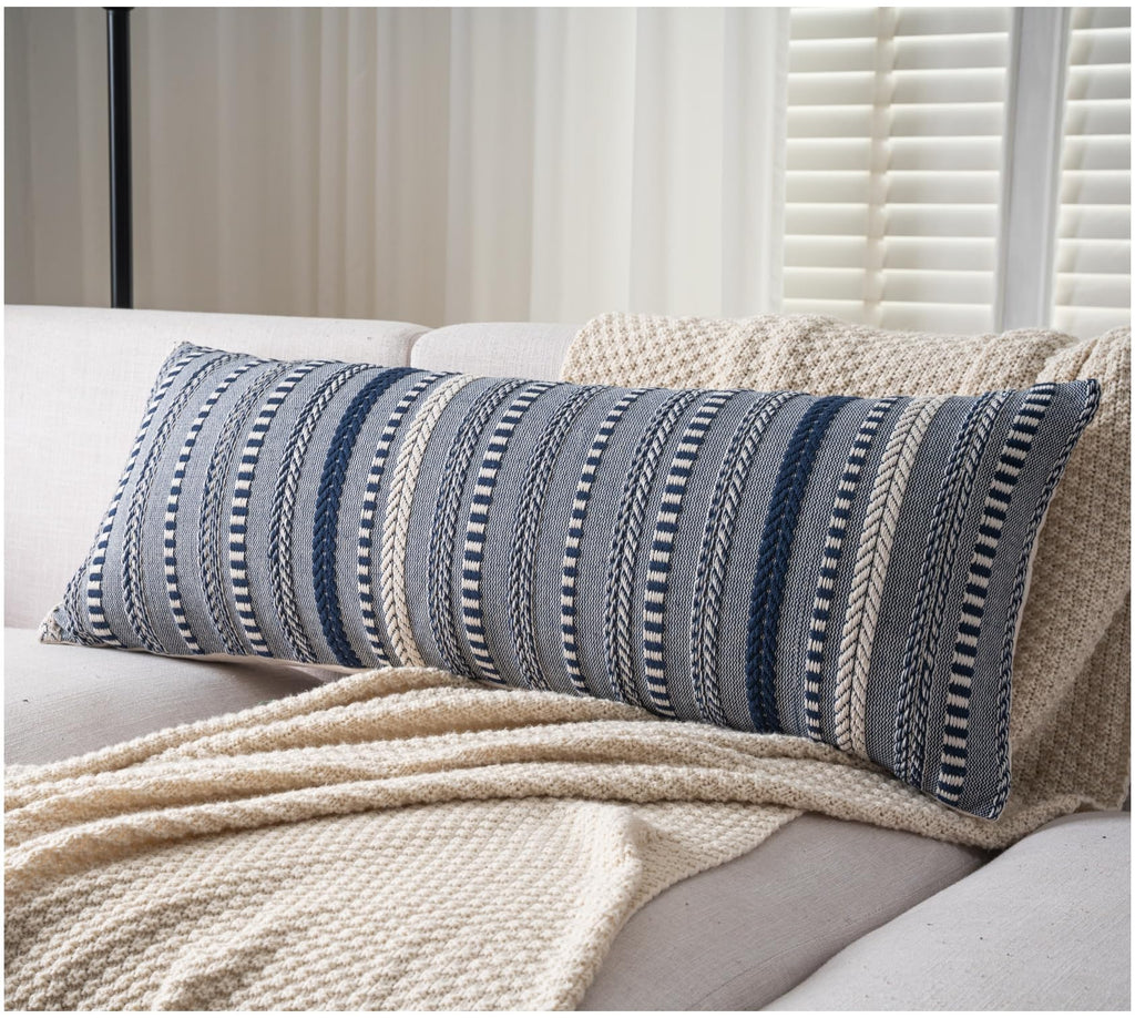 Cethom Boho Throw Pillow Covers 18x18 Inch Set of 2, Farmhouse Decorative Couch Pillow Cases, Navy Blue Accent Pillows of Bed, Sofa Bedroom Living Room Home Decor Cushion Cover