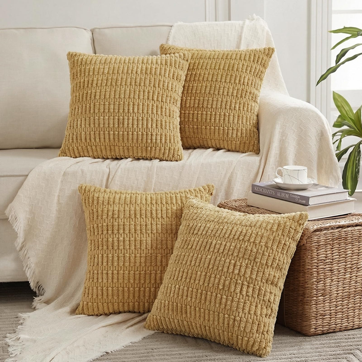 Fancy Homi 4 Packs Decorative Throw Pillow Covers for Living Room Couch Bed, Modern Farmhouse Boho Home Décor Accent Cushion Case, 18" x 18", Neutral