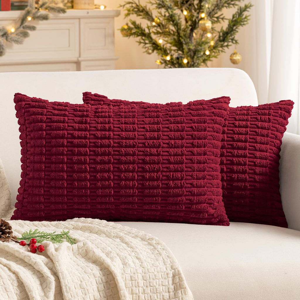 MIULEE Lumbar Corduroy Decorative Throw Pillow Covers 12x20 Cream White