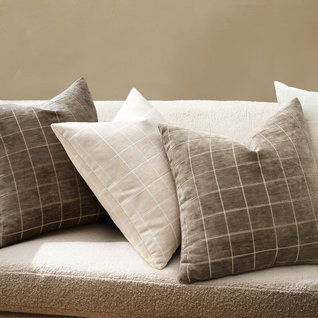 MIULEE Taupe Grey Plaid Decorative Fall Throw Pillow Covers 20x20 Set of 2