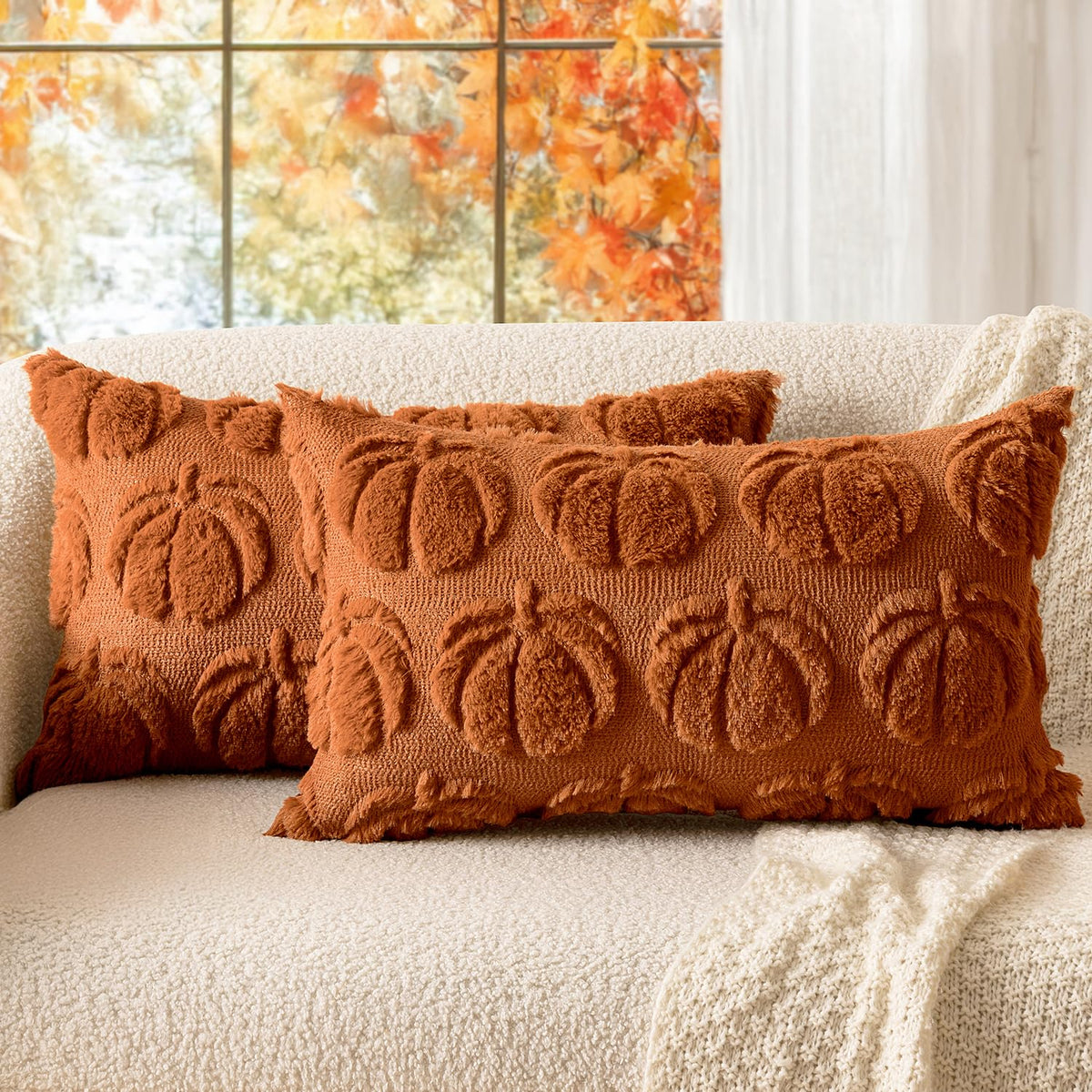 MIULEE Fall Pillow Covers Pumpkin Fall Decor 18x18 Dark Rust
