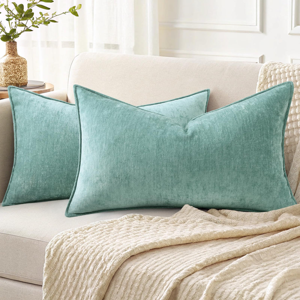 decorUhome Chenille Beige Velvet Throw Pillow Covers 18x18 Set of 2