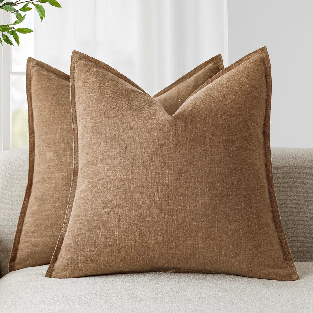 Foindtower Linen Solid Decorative Throw Pillow Covers 20x20 Natural Beige