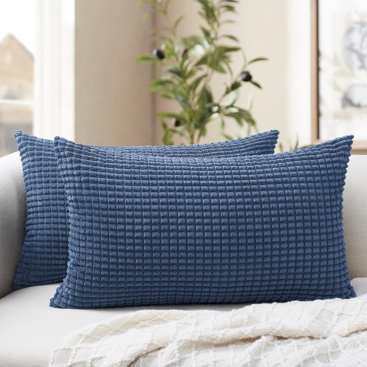 Softalker Corduroy Decorative Throw Pillow Covers 18x18, Set of 2, Beige