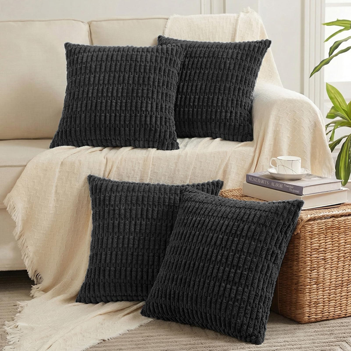 Fancy Homi 4 Packs Decorative Throw Pillow Covers for Living Room Couch Bed, Modern Farmhouse Boho Home Décor Accent Cushion Case, 18" x 18", Neutral