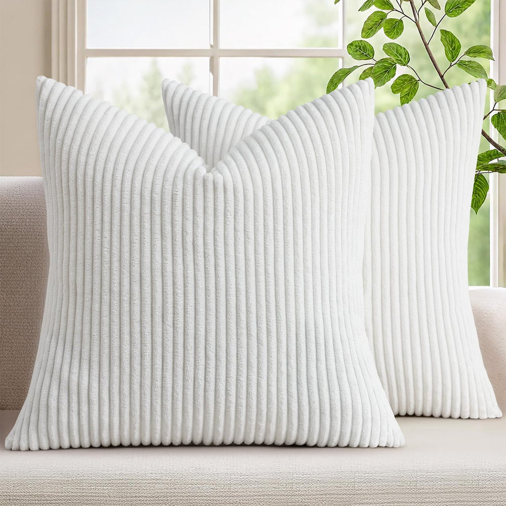 Mecatny Corduroy Fall Decorative Throw Pillow Covers 18x18 Set of 2 Khaki