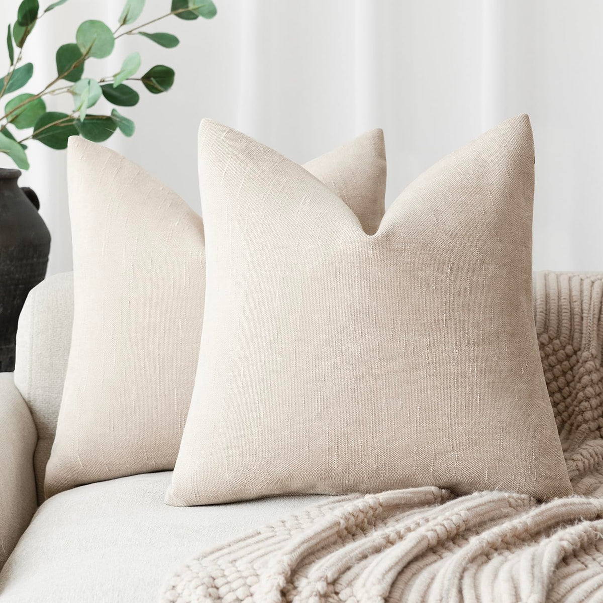 Foindtower Solid Textured Chenille Throw Pillow Covers 20x20 Inch,Taupe