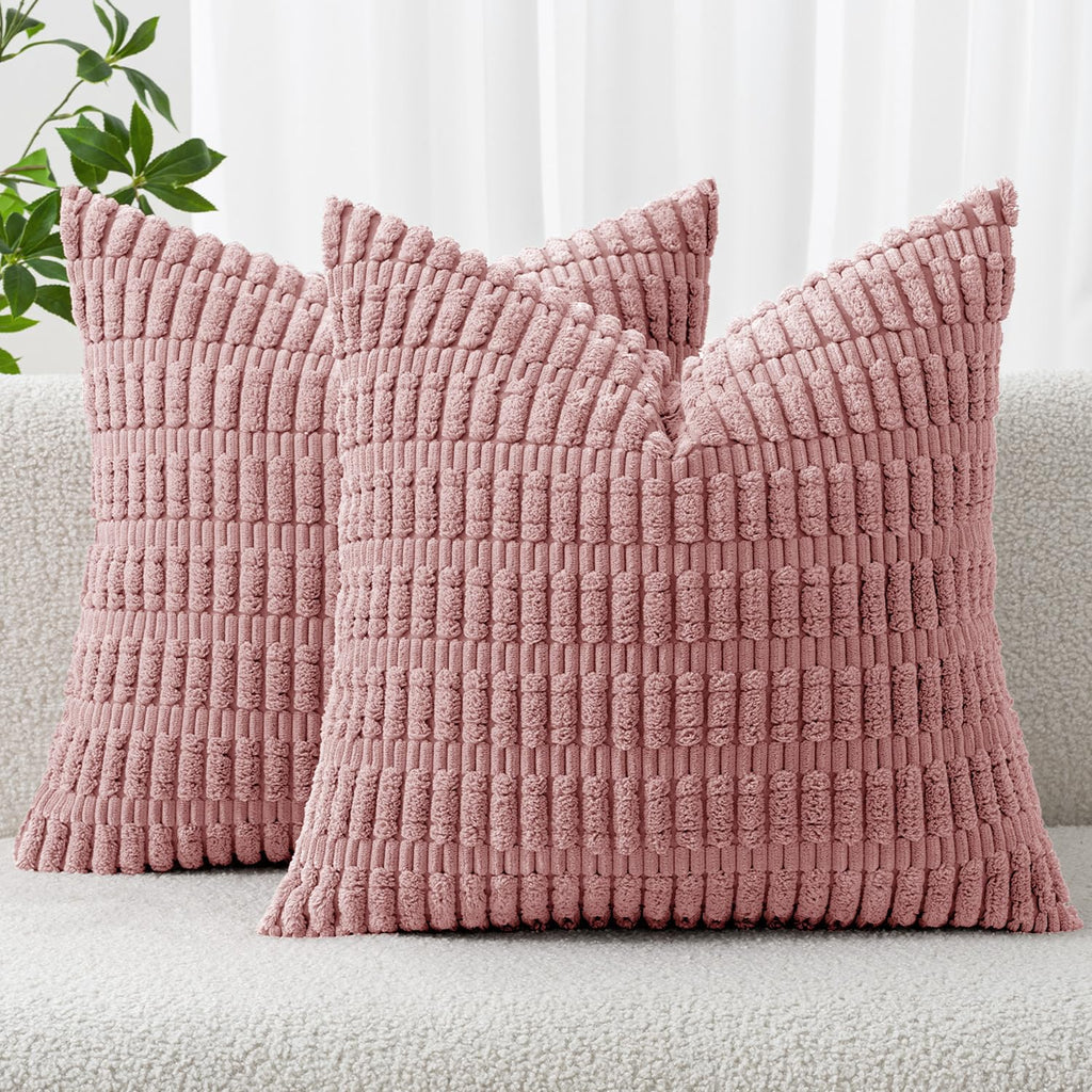 MIULEE Fall Corduroy Decorative Throw Pillow Covers 18x18 Rust Pack of 2