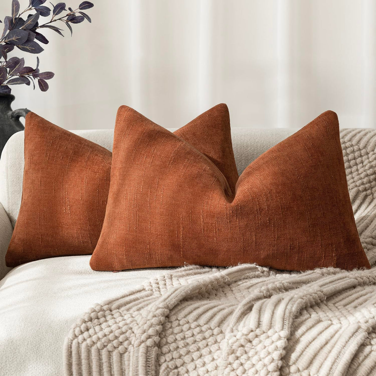 Foindtower Solid Textured Chenille Throw Pillow Covers 20x20 Inch,Taupe
