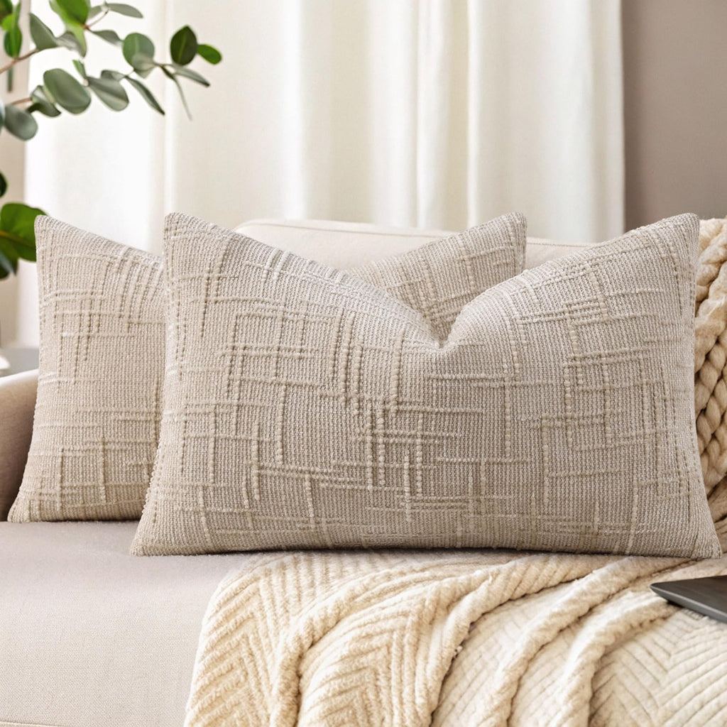 decorUhome Textured Chenille Throw Pillow Covers 18x18 Set of 2 Cream White