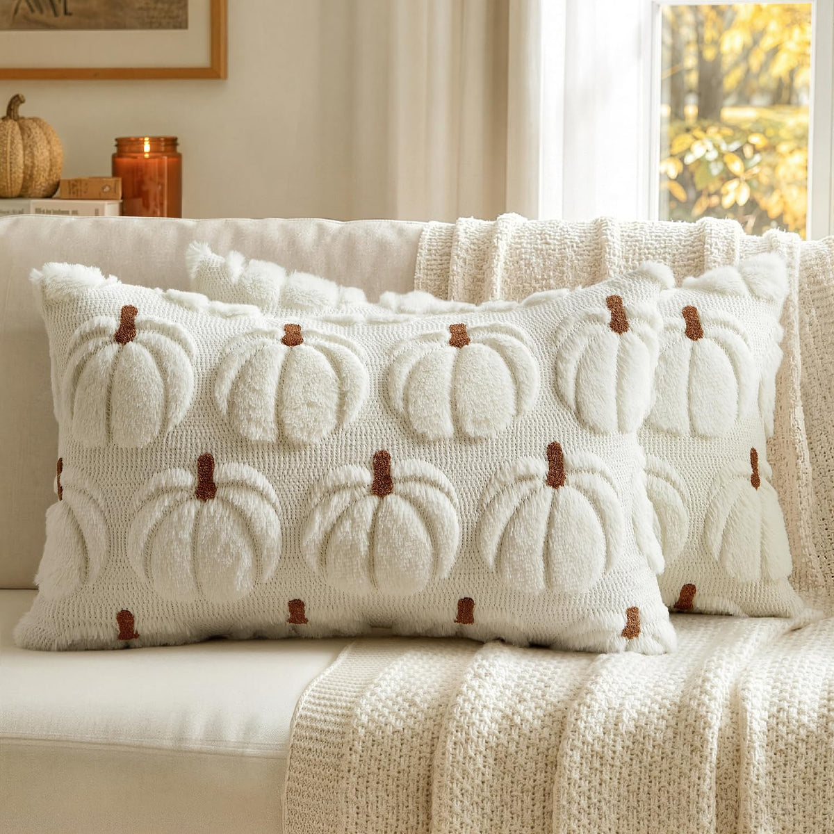 MIULEE Fall Pumpkin Pillow Covers Fall Decor Beige Brown Stem 18x18