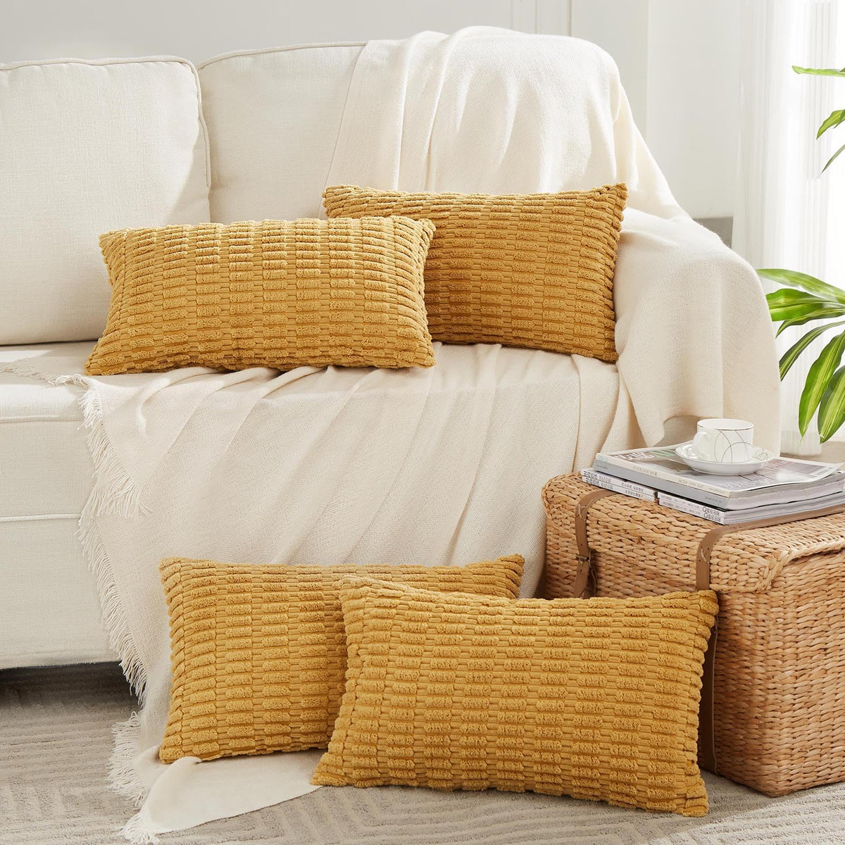 Fancy Homi 4 Packs Decorative Throw Pillow Covers for Living Room Couch Bed, Modern Farmhouse Boho Home Décor Accent Cushion Case, 18" x 18", Neutral