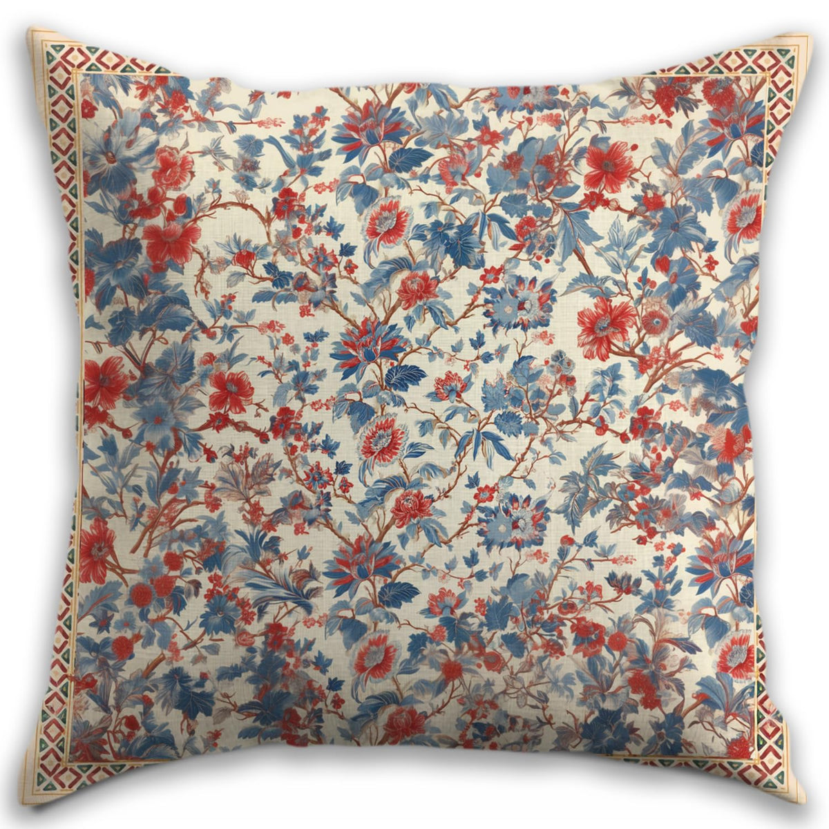 Bohemian Pillow Covers | Vintage Floral & Carpet Design | Double Sided Blue White Decorative Pillowcases for Couch, Bed | Indoor Outdoor Boho Home Decor (Blue&Brown, 18x18inches)