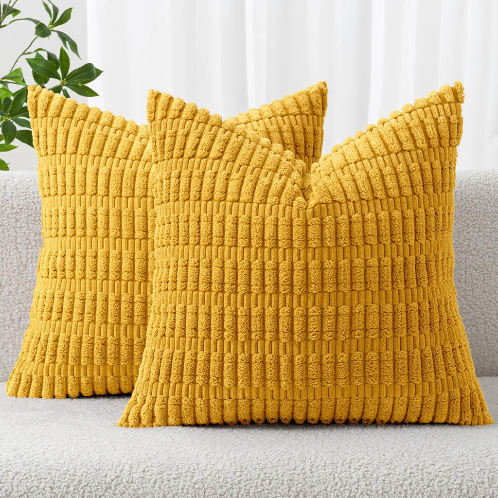 MIULEE Lumbar Corduroy Decorative Throw Pillow Covers 12x20 Cream White