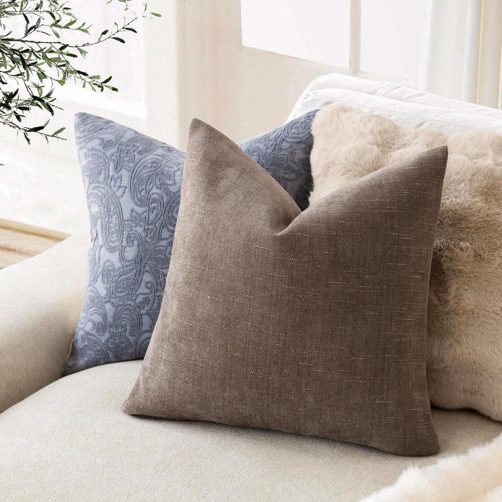 Foindtower Solid Textured Chenille Throw Pillow Covers 20x20 Inch,Taupe