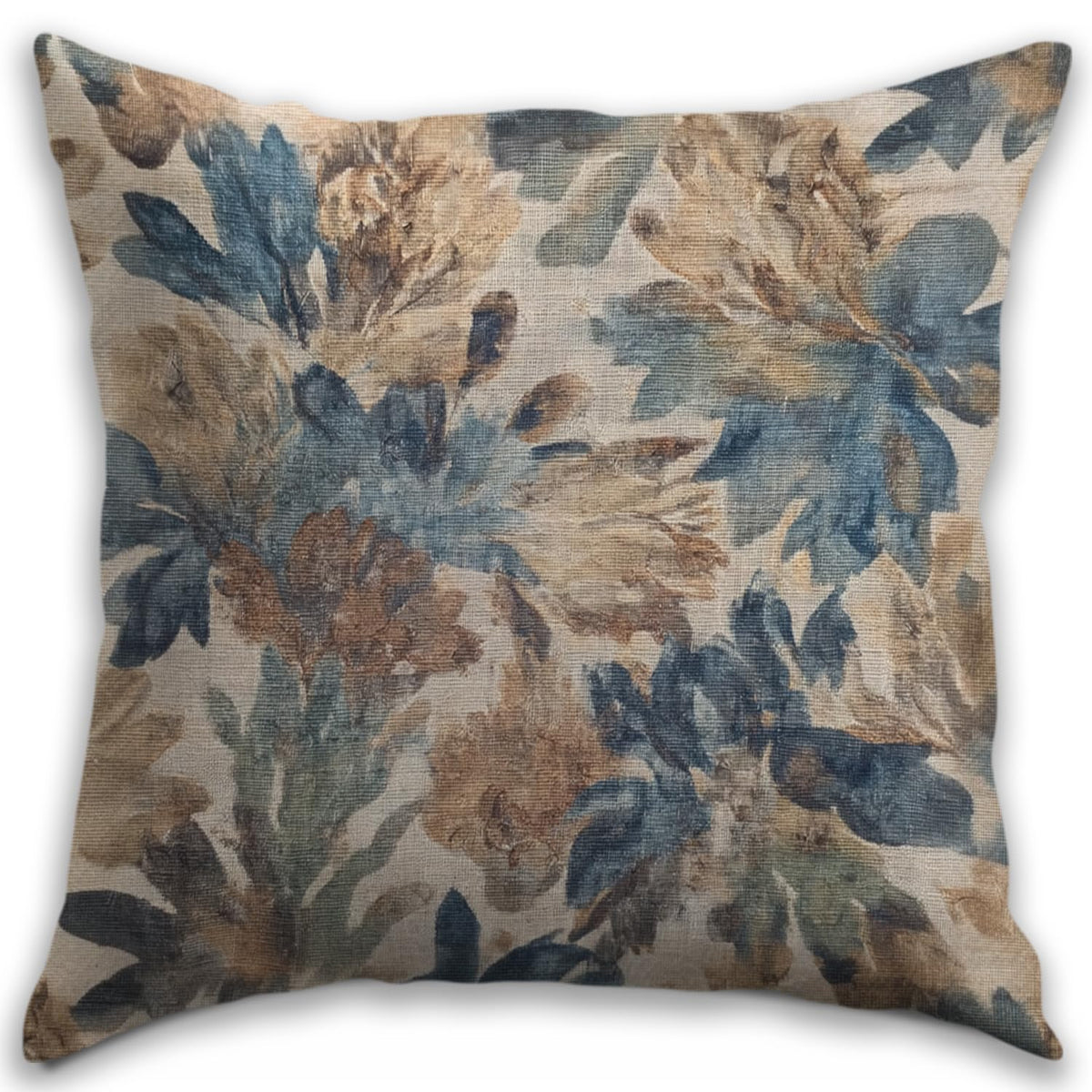 Bohemian Pillow Covers | Vintage Floral & Carpet Design | Double Sided Blue White Decorative Pillowcases for Couch, Bed | Indoor Outdoor Boho Home Decor (Blue&Brown, 18x18inches)