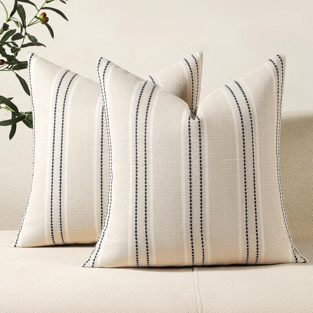 Hckot Decorative Throw Pillow Covers 20x20 Set of 2 Striped Pillow Covers