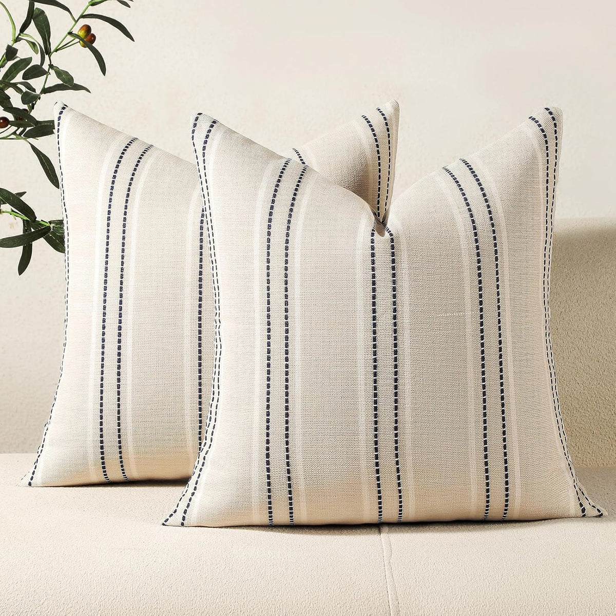 Hckot Decorative Throw Pillow Covers 20x20 Set of 2 Striped Pillow Covers