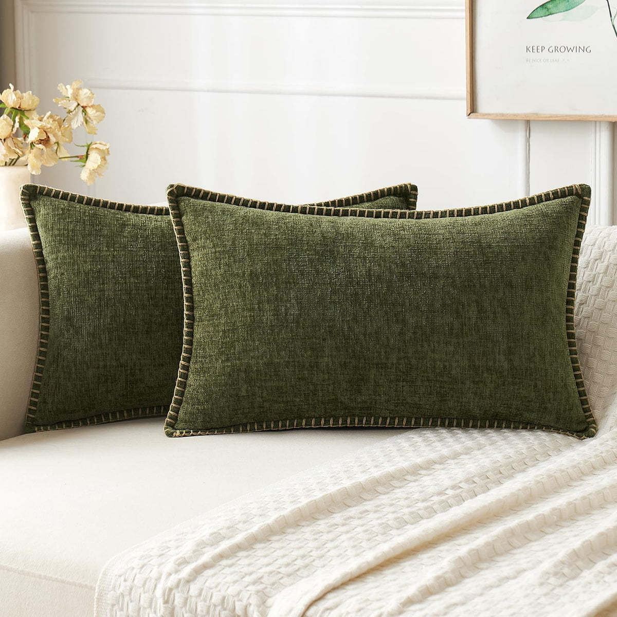 MIULEE Decorative Couch Throw Pillow Covers 18x18 Inch Sage Green 2 Pack