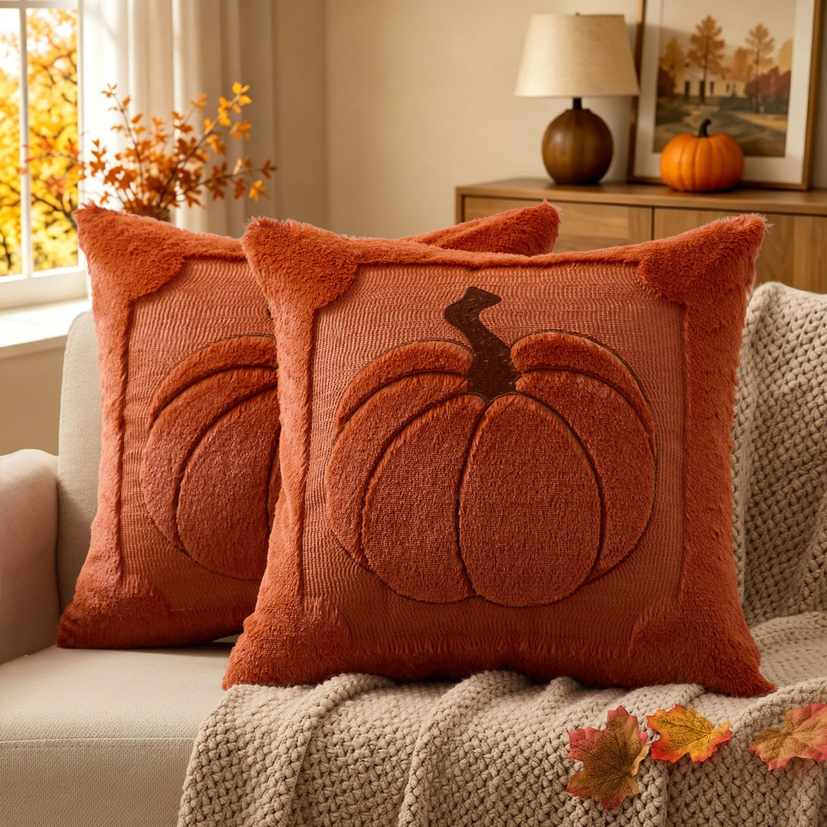 Allorry Fall Pillow Covers 18x18 2 Pack Beige Pumpkin Home Decor PT010A18