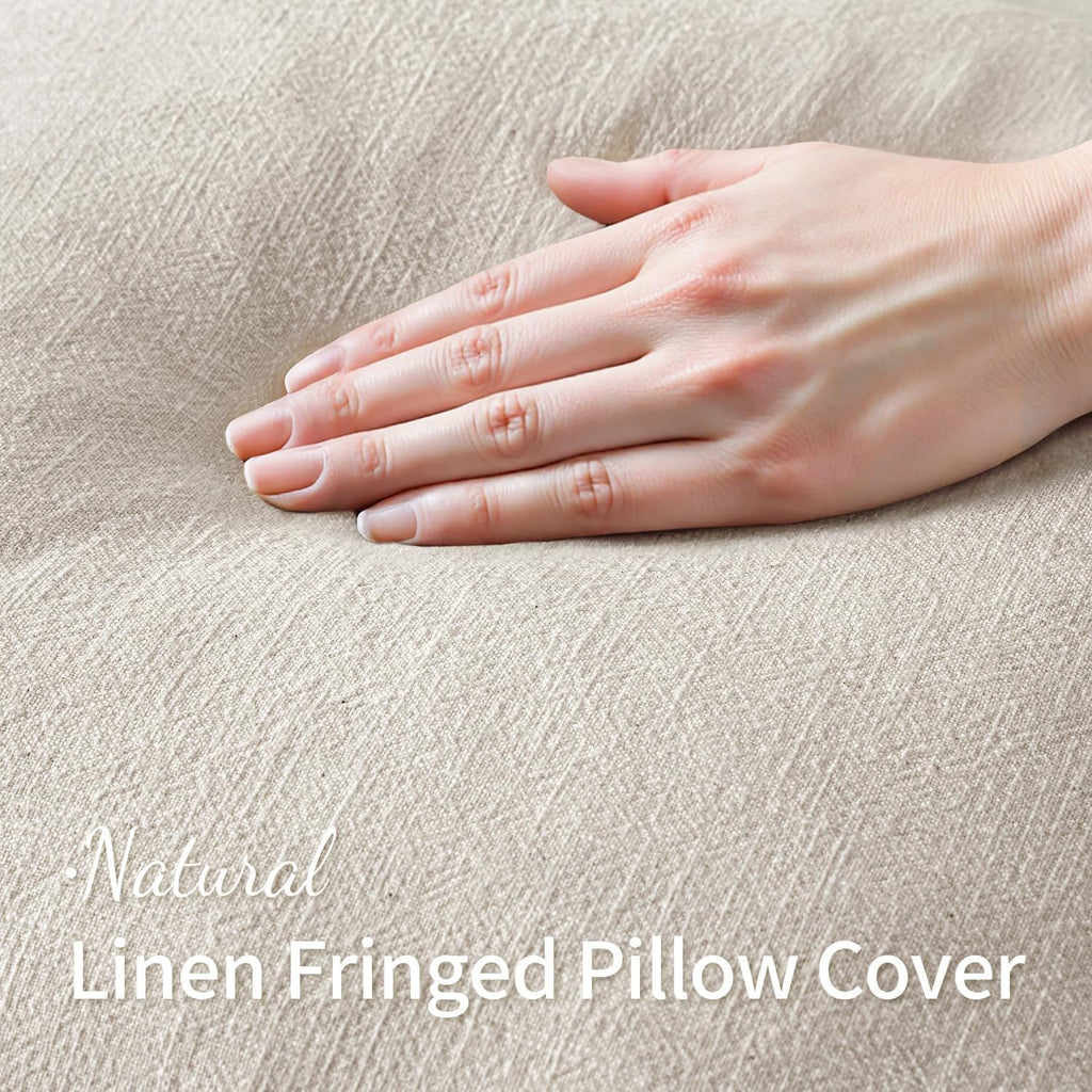 MIULEE Linen Fringe Decorative Throw Pillow Covers Natural Beige 20x20