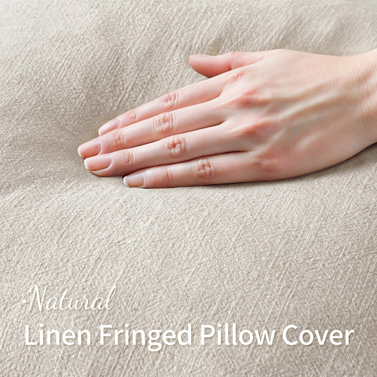 MIULEE Linen Fringe Decorative Throw Pillow Covers Natural Beige 20x20