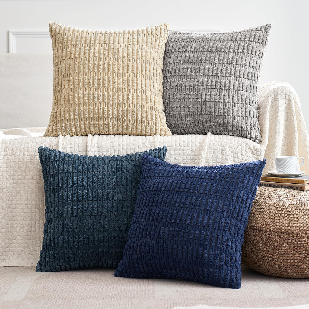MIULEE Pack of 4 Corduroy Decorative Throw Pillow Covers 18x18 Inch Brown