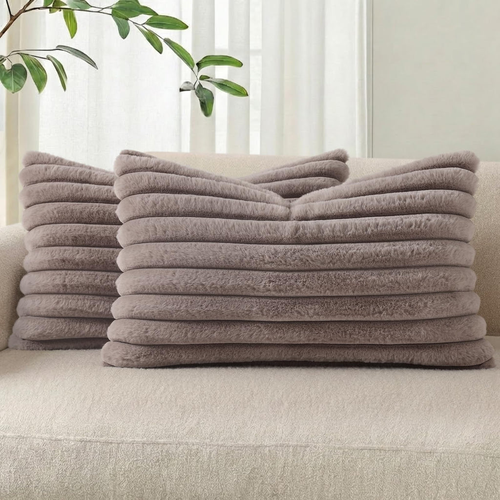 Pallene Faux Fur Decorative Throw Pillow Covers 18x18 Set of 2, Cream White