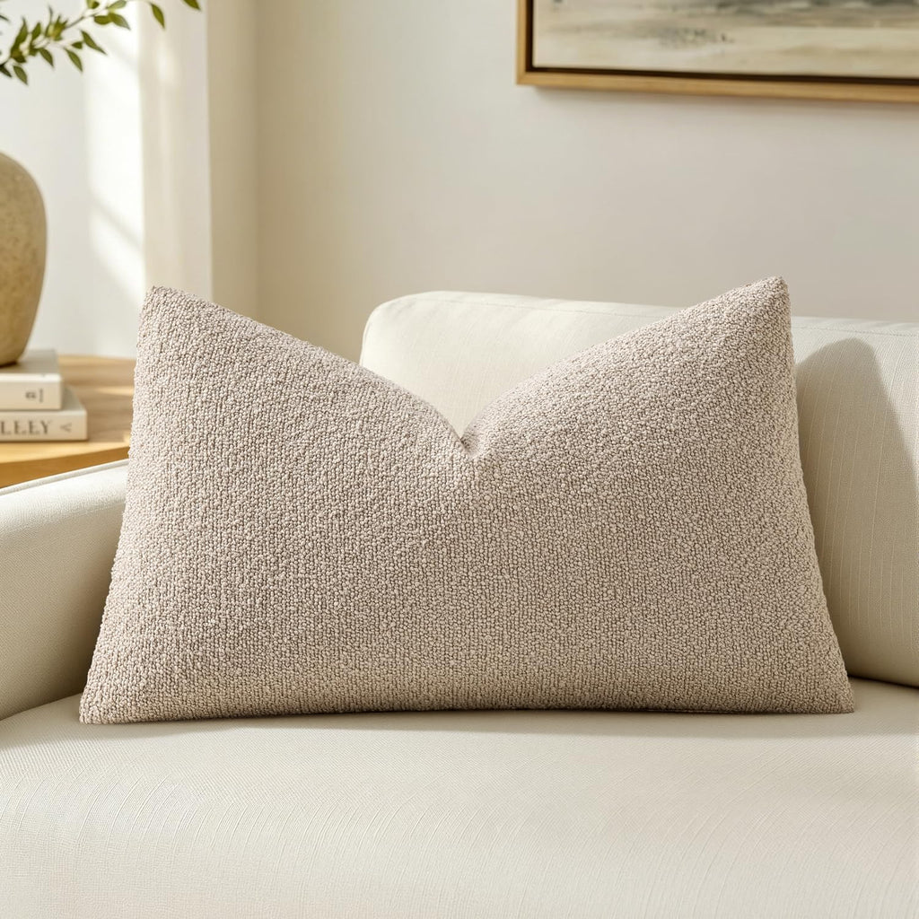 MIULEE Textured Boucle Lumbar Pillow Cover for Bed 12x20 Olive Green