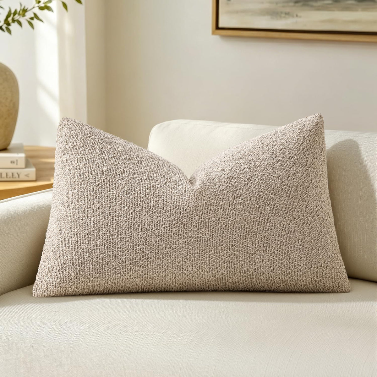 MIULEE Textured Boucle Lumbar Pillow Cover for Bed 12x20 Olive Green