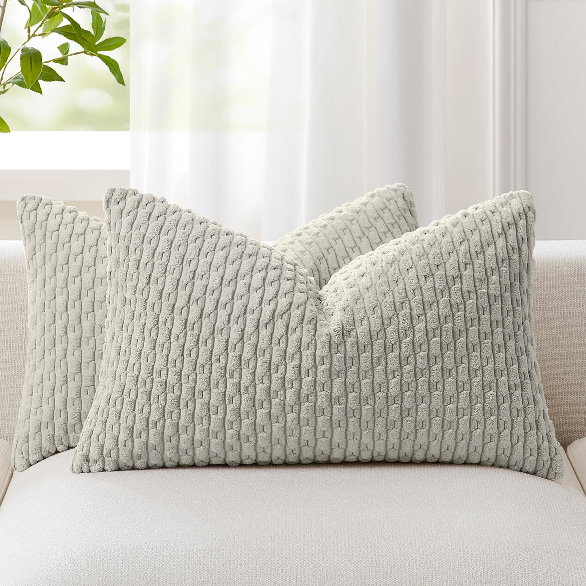 Kevin Textile Soft Corduroy 18x18 Inch Pillow Covers 2 Pack, Sage Green