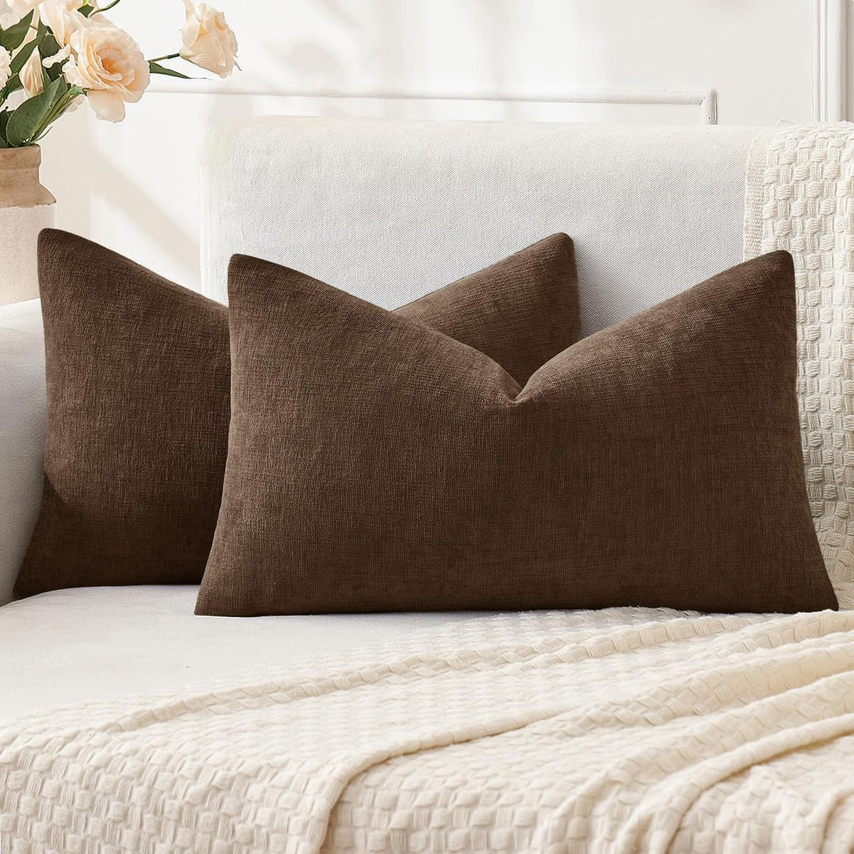 MIULEE Olive Green Chenille Couch Throw Pillow Covers, 18x18
