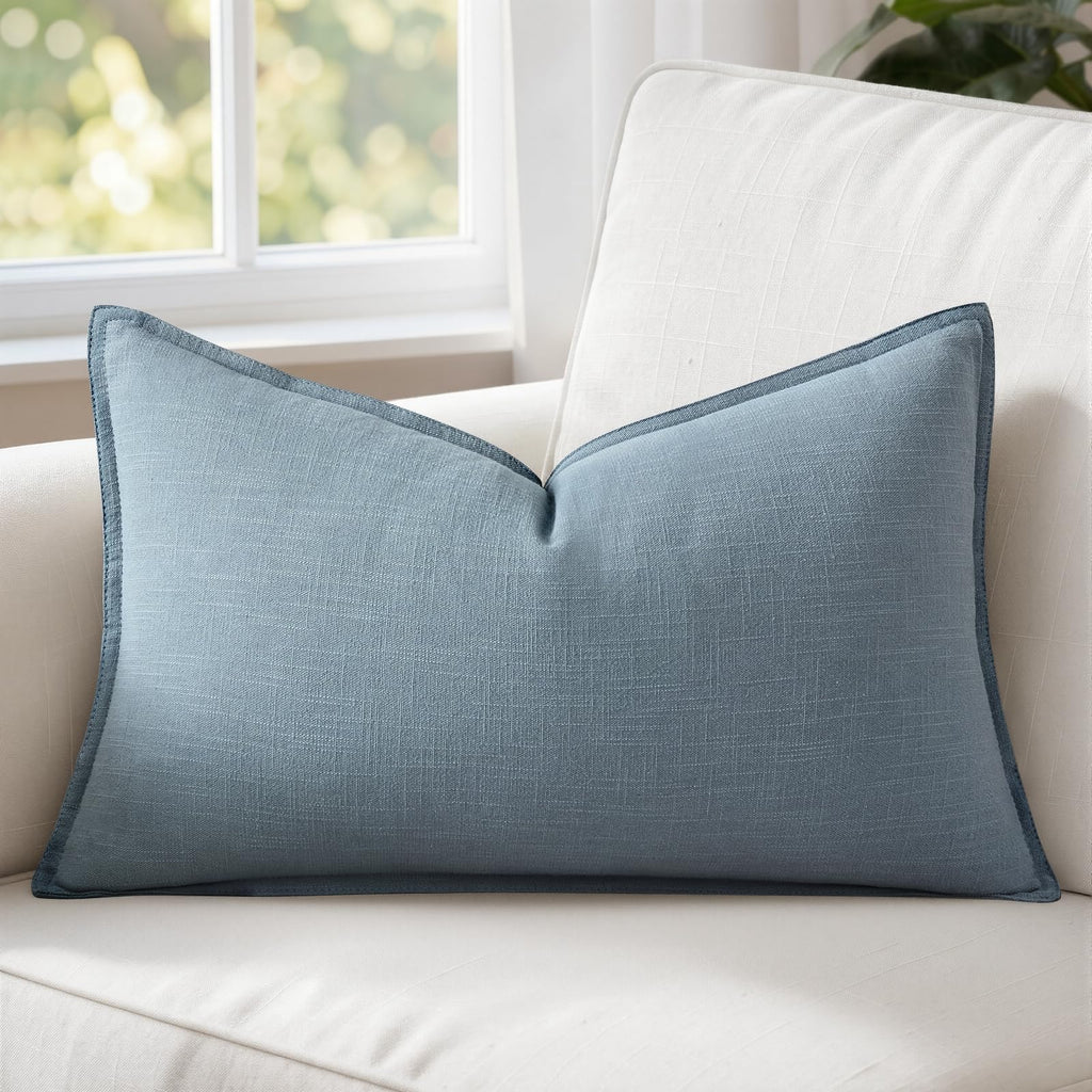 MIULEE Decorative Linen Lumbar Pillow Cover 14x36 Inch Dark Olive Green
