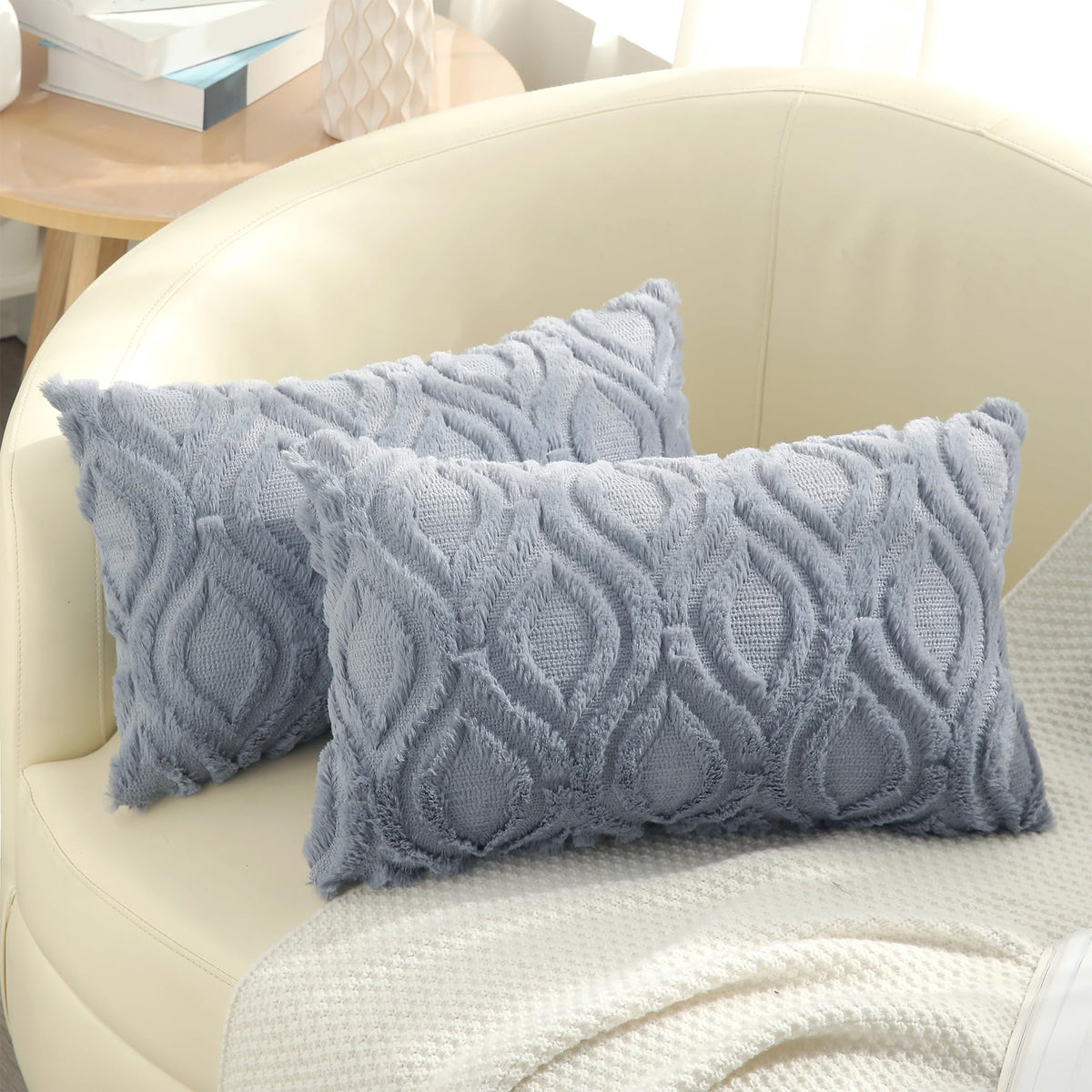 decorUhome Faux Fur Plush Soft Beige Throw Pillow Covers 18x18 Set of 2