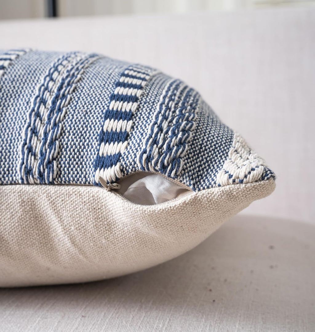 Cethom Boho Throw Pillow Covers 18x18 Inch Set of 2, Farmhouse Decorative Couch Pillow Cases, Navy Blue Accent Pillows of Bed, Sofa Bedroom Living Room Home Decor Cushion Cover