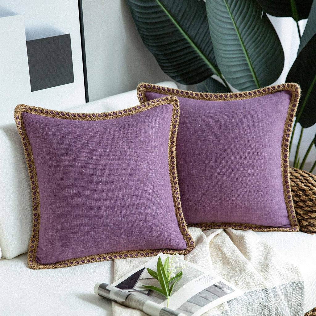 Phantoscope Pack of 2 Farmhouse Decorative Solid Throw Decorative Pillow Cover Burlap Linen Trimmed Tailored Edges Navy Blue 18 x 18 inches, 45 x 45 cm