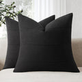 Decorative Linen Throw Pillow Covers 18x18 Set of 2 Solid handcrafted Striped Cushion Covers for Bed Soft Modern Farmhouse Neutral Pillowcase for Couch Bedroom Living Room Home Decor(Natural Beige)