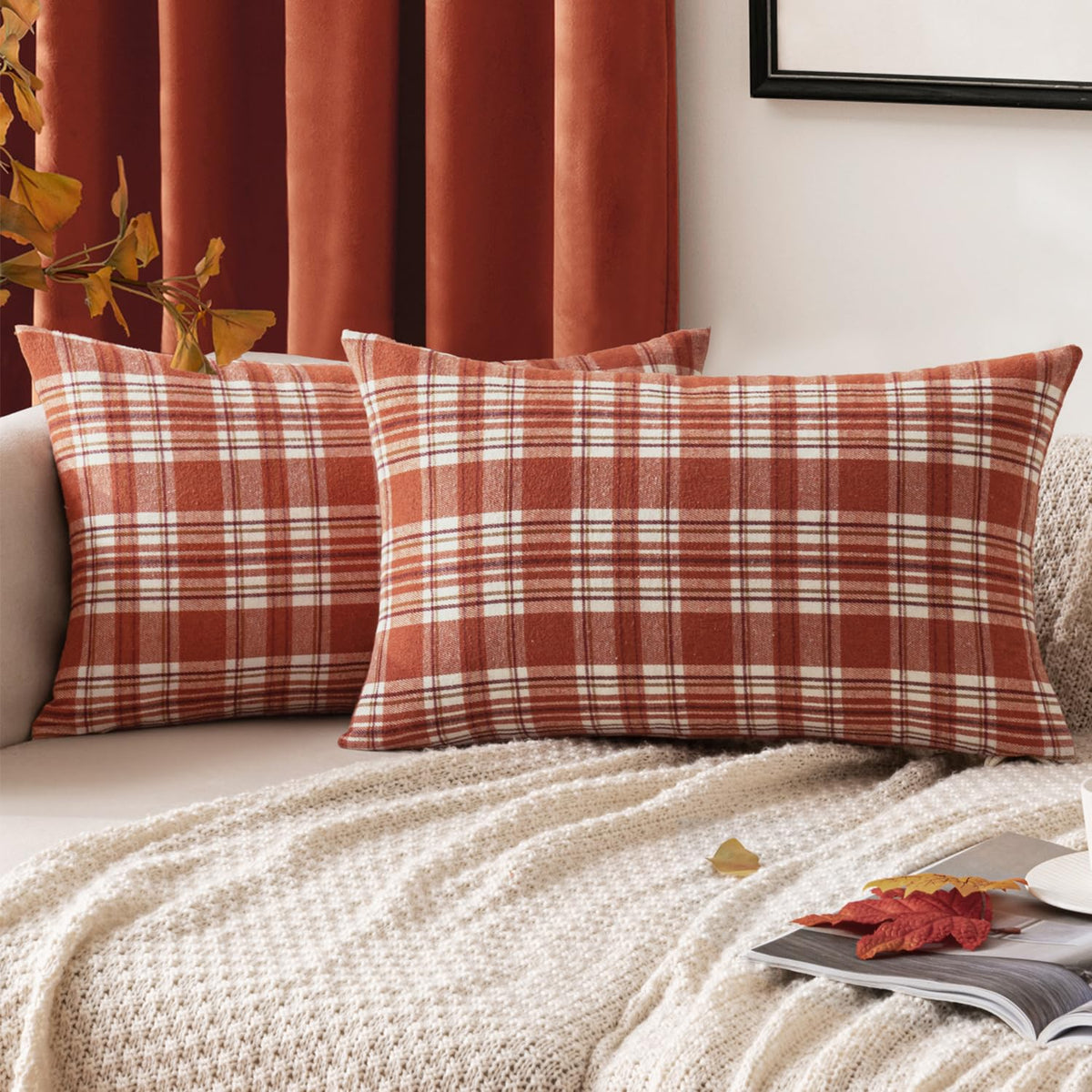 MIULEE Fall Plaid Pillow Covers Scottish Tartan 18x18 Brown