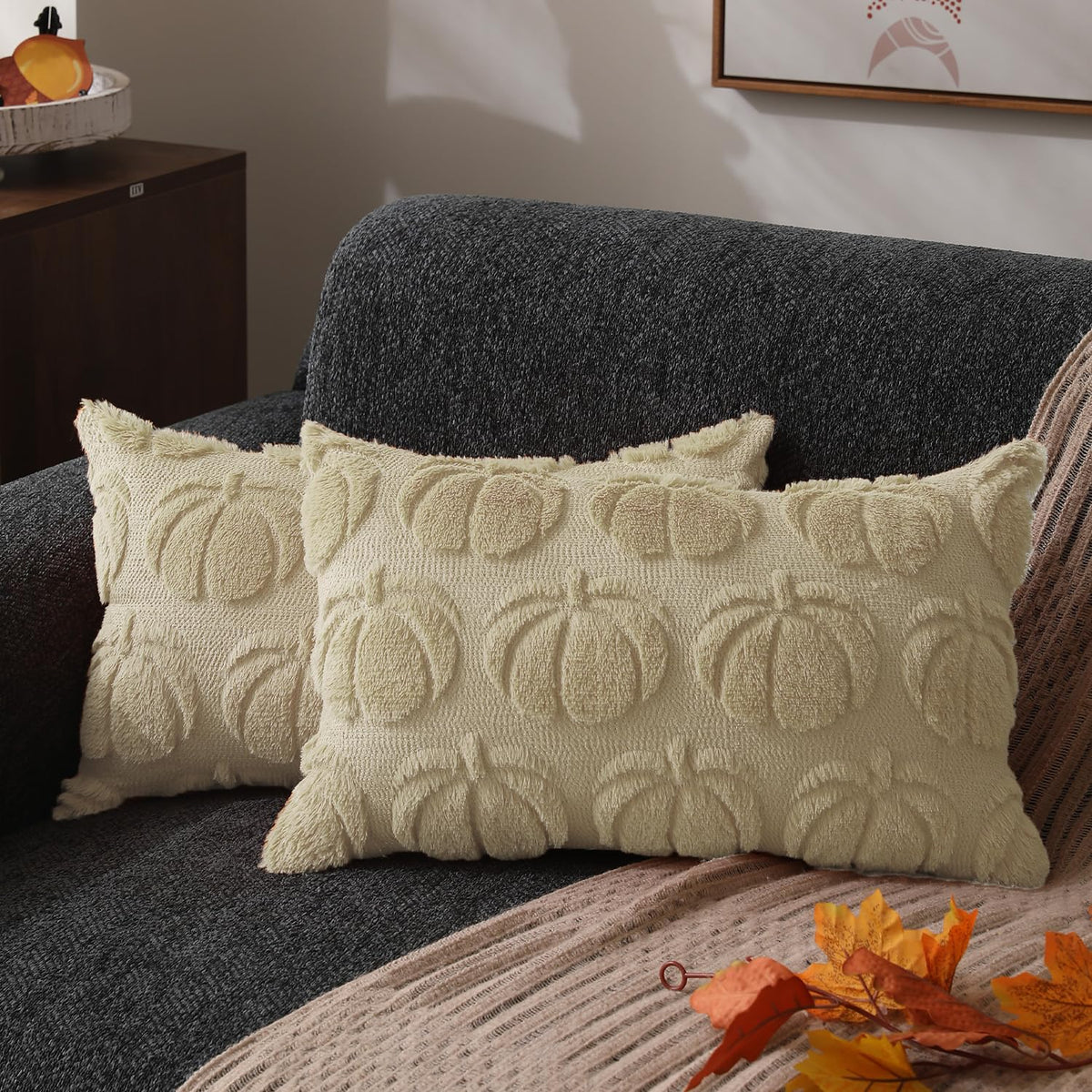 DFXSZ Fall Pillow Covers 18x18 2Pcs Rust Pumpkin Fall Decorations for Home
