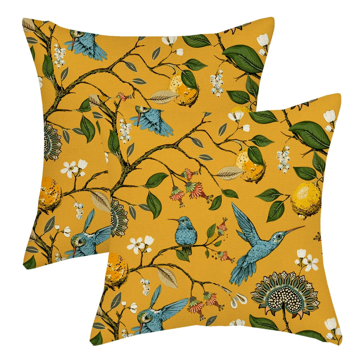 Chinoiserie Pillow Covers 18x18 Set of 2 Blue Green Bird Floral Throw Pillows Vintage Blue Flowers Decorations Outdoor Pillowcase Chinoiserie Decor Farmhouse Linen Cushion Case for Couch Home