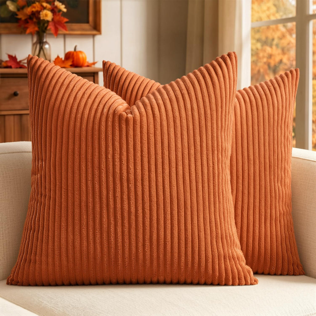 MIULEE Fall Decorative Corduroy Throw Pillow Covers Set of 2 20x20 Orange