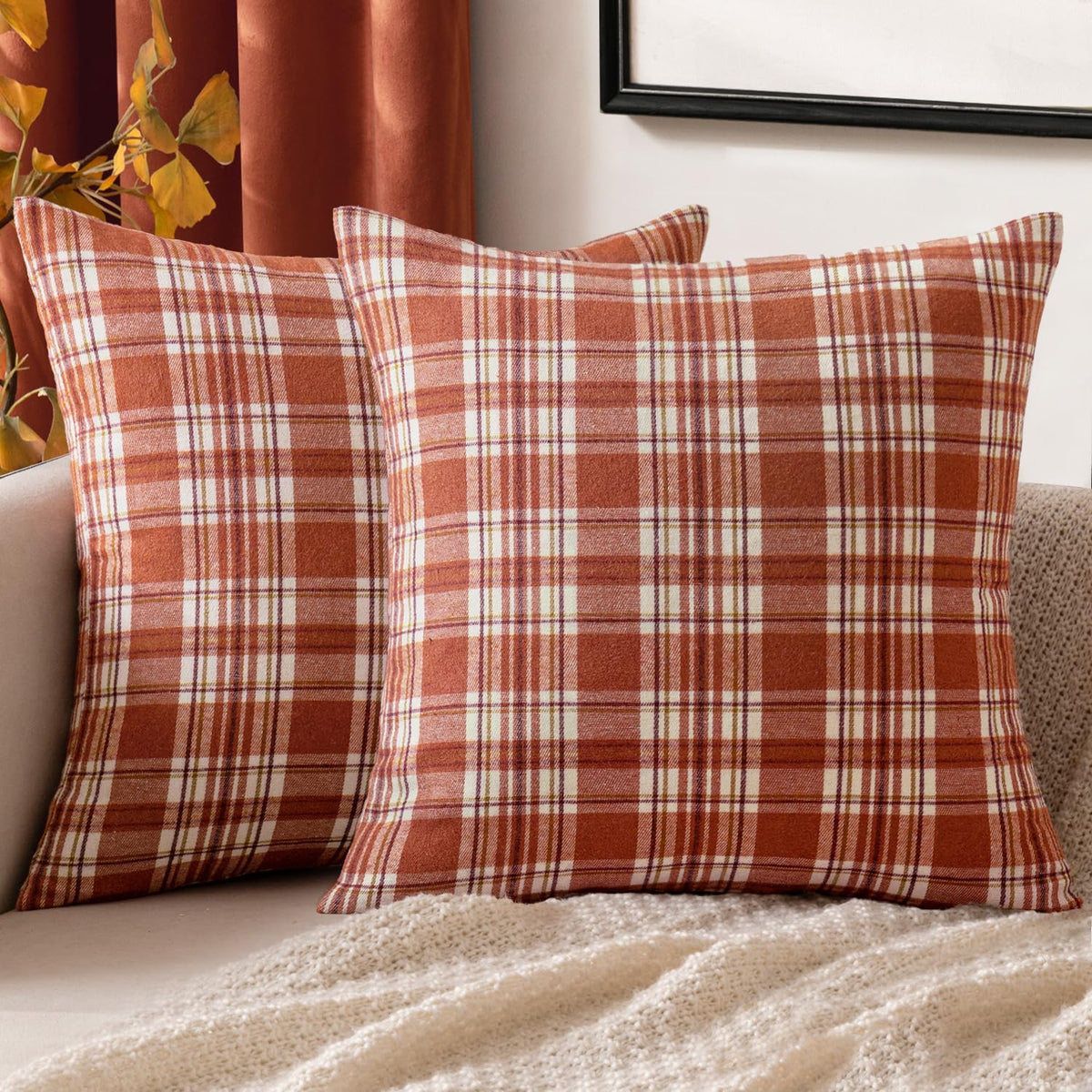 MIULEE Fall Plaid Pillow Covers Scottish Tartan 18x18 Brown