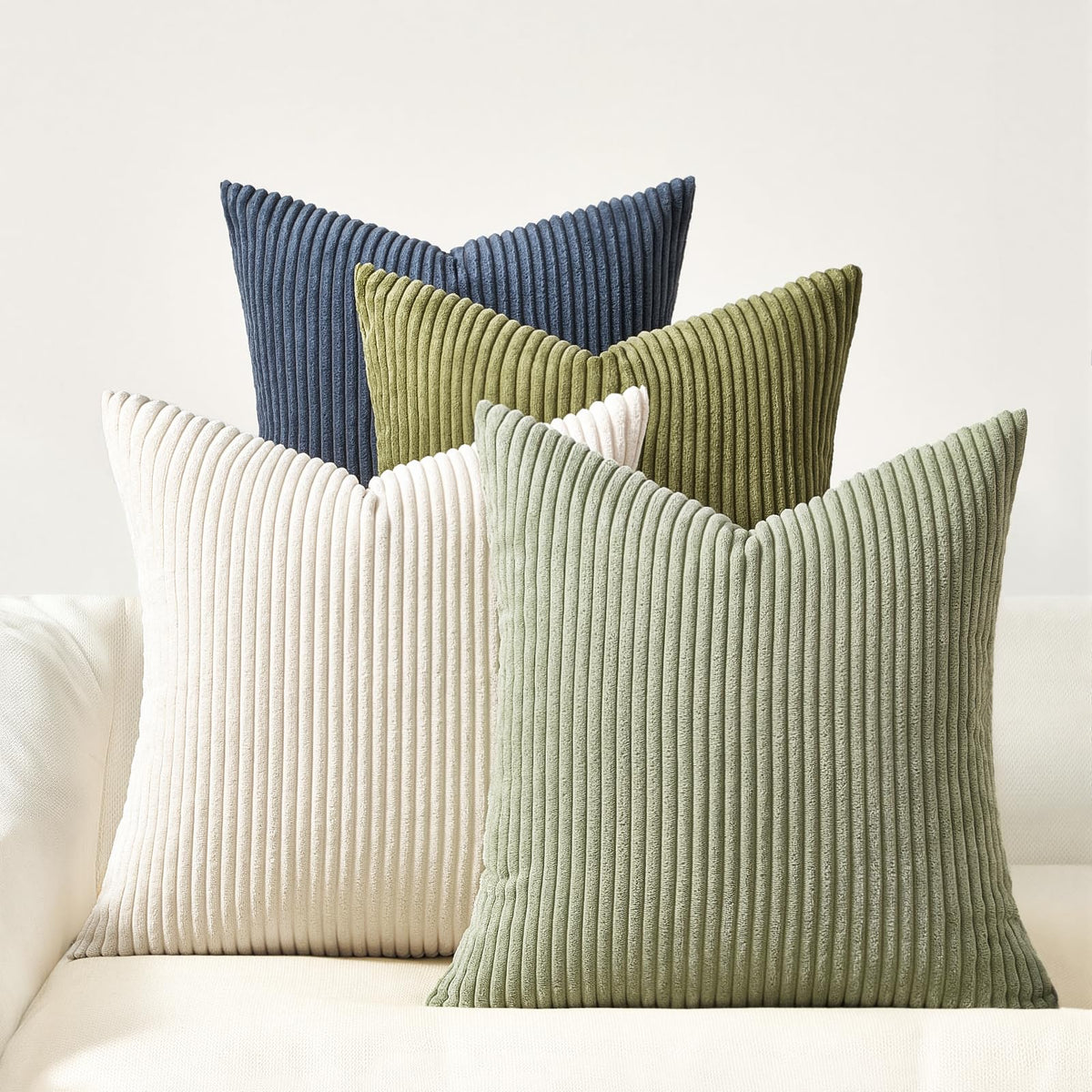 Topfinel Fall Burnt Orange Decorative Throw Pillows Covers 18x18 Inch Set of 4,Yellow Green Gradient Series Corduroy Striped Square Pillow Case,Western Modern Cushion Cover for Couch Sofa Bedroom