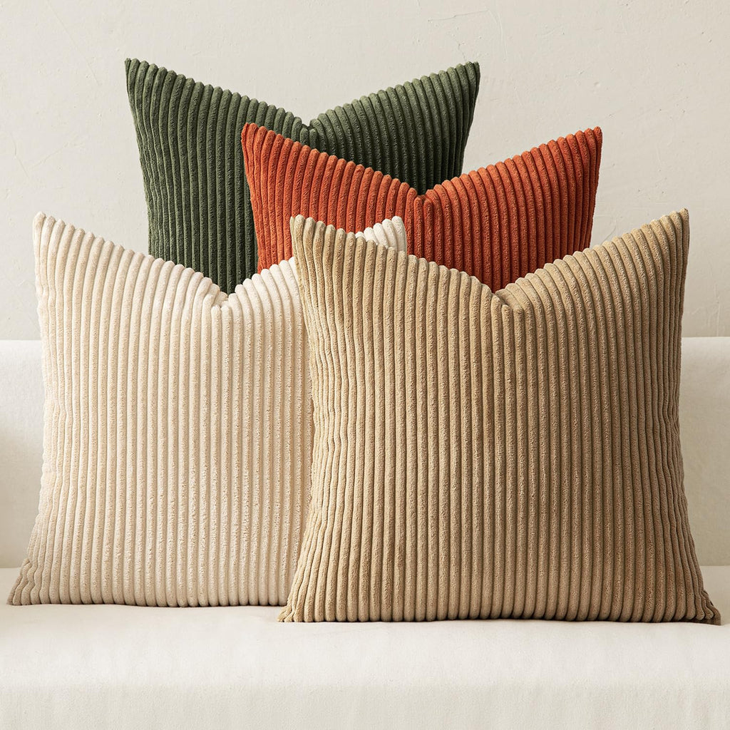 MIULEE Soft Corduroy Decorative Throw Pillow Covers Orange Teal 18x18